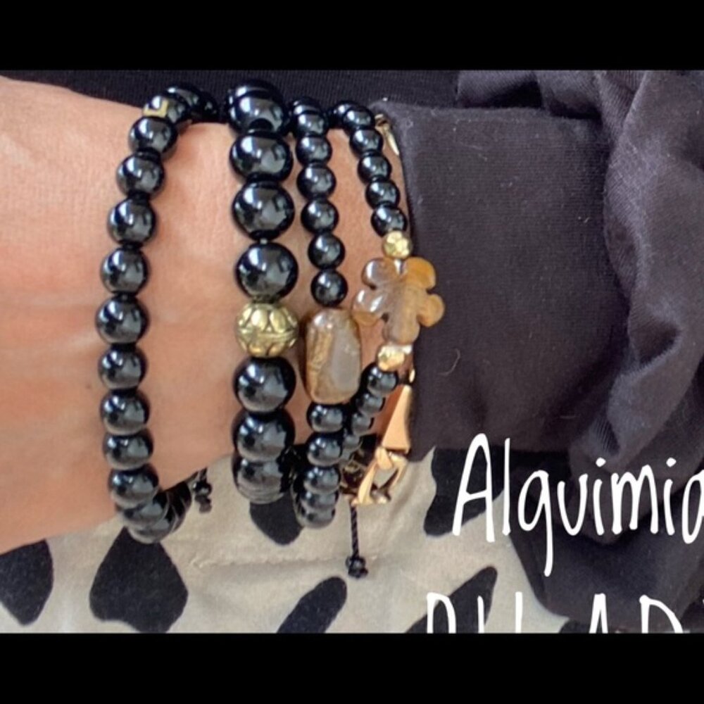 Chunky black onyx bras adorned charm necklace - Picture 2 of 2